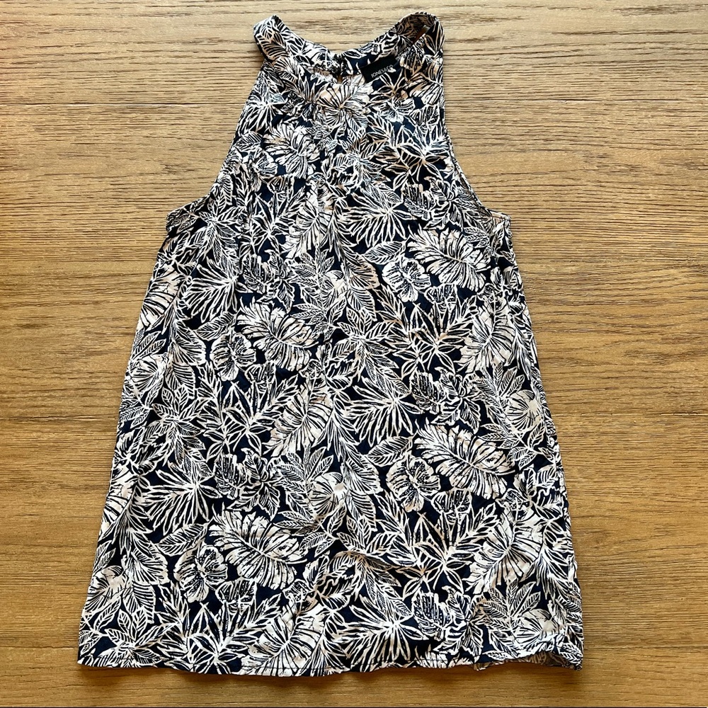Jones New York Sleeveless Blouse Top Halter Navy & White Palm Leaf Print